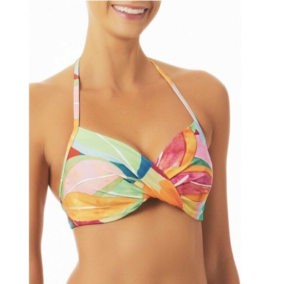 Time and Tru Halter Neck Top with Ruching Swim Bikini Colorful Floral L (12/14) - Picture 3 of 3